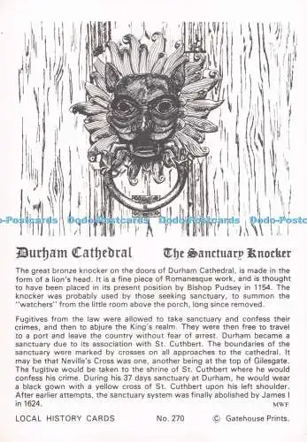D291952 Durham Cathedral. The Sanctuary Knocker. Torhausdrucke. Heimatkunde