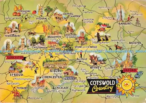 D292105 Cotswold Country. Die Karte. E. T. W. Dennis. Scarborough. PM. Gloucesters