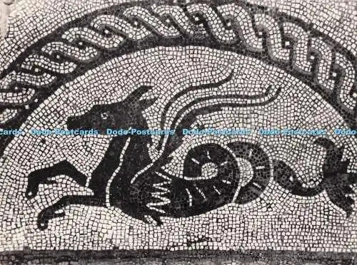 D292136 Fishbourne Roman Palace. Eines der Seepferdchen aus dem Delphin Mosaik.