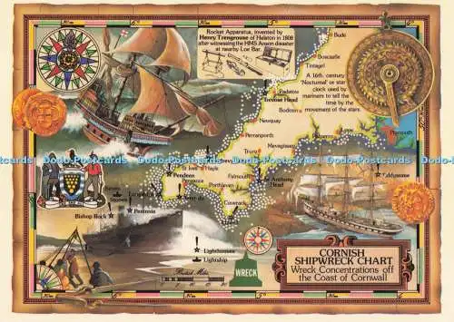 D294560 Cornish Shipwreck Chart. Wrackkonzentrationen vor der Küste Cornwalls.