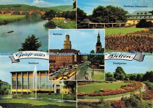 D298031 Gruss aus Witten. Rathaus. Stadtbad. Viadukt. Parkhaus Hohenstein. Multi