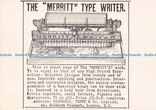 D295131 Die Merritt-Schreibmaschine. Richards. Frottee. London. D. und R. Alte Werbung