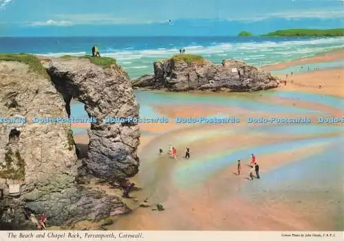 D298138 Cornwall. Perranporth. The Beach and Chapel Rock. John Hinde Ltd