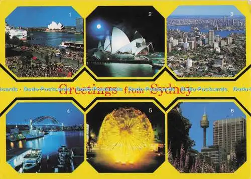 D298232 Grüße aus Sydney. Rundkai. Opernhaus bei Nacht. Sydney Skyli