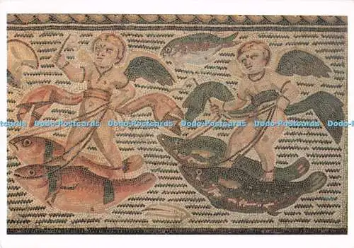 D293233 Course d amours Montes Sur Des Poissons. Art Romain. Sousse. Tunesien. Re