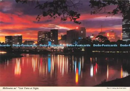 D293365 Melbourne und River Yarra bei Nacht. John Hinde. Biskaya Grüße. E. Lud