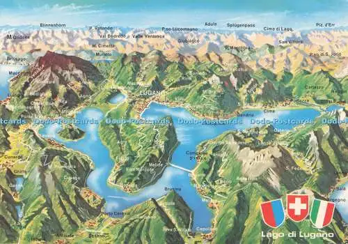 D295601 Lago di Lugano. Plastigrafia di Quadri E. Sabrina