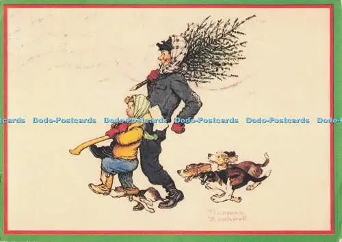 D296048 Fröhliche Winterszene. Eltern und Kind tragen einen Weihnachtsbaum. Norma