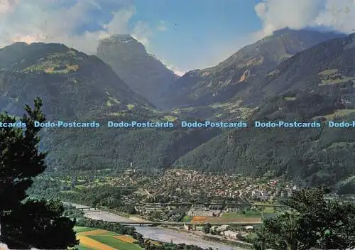 D296308 Bad Ragaz. Blick auf Rhein und Calanda Sommer und Winterkurort in der Os