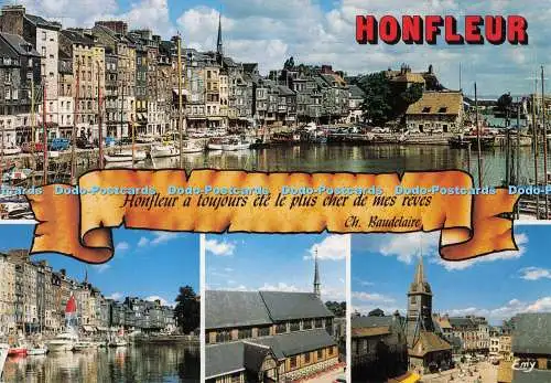 D296414 Honfleur. Calvados. Le Vieux Bassin et les Facades Typiques du Quai. Le