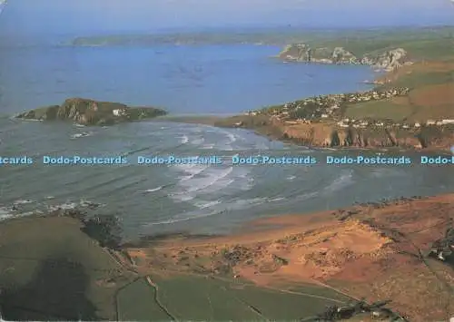 D300204 Ansicht von Bigbury auf Meer und Burgh Island Dreieck Design Boris Antenne