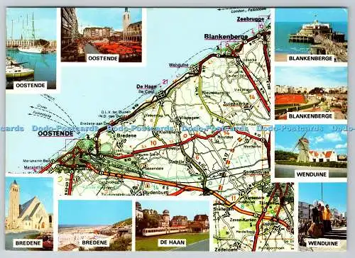 D303059 Landkarte Belgien Oostende Blankenberge 1982 Mehrfachansicht