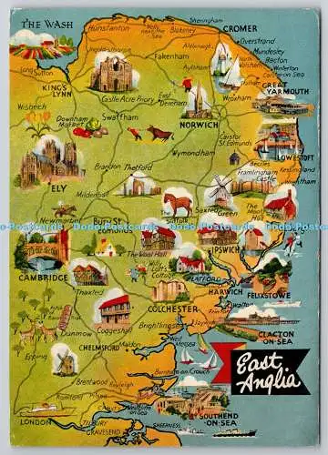 D306429 Karte East Anglia E T W Dennis Scarborough England Newcolour Postkarte