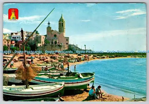 D303073 Spanien Sitges Strand neben Kirche Laminograf Barcelona