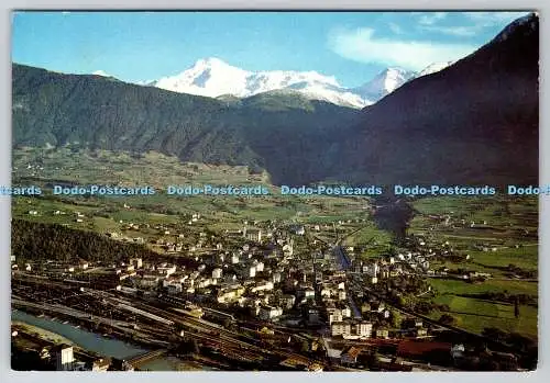 D309085 Brig gegen den Simplon M Leone Breithorn Hubschhorn Farbfoto Klopfen