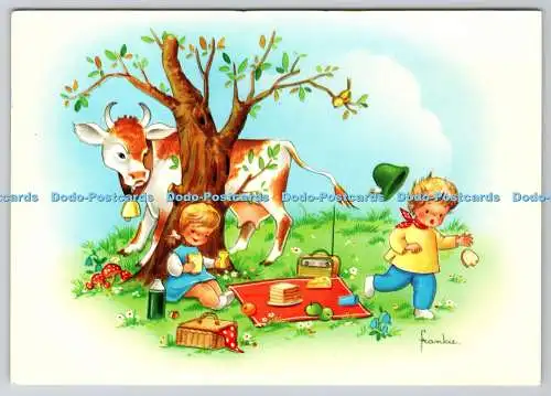 D303207 Frankie Zeichnung mit Kindern und einer Kuh E T W Dennis Scarborough PM Karte