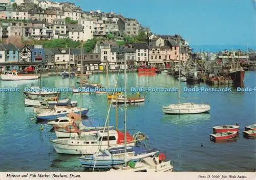 D300691 Brixham Devon Harbour and Fish Market John Hinde D Noble 1985