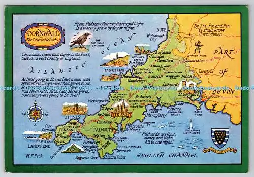 D309566 Cornwall The Delectable Duchy Map J Salmon Ltd Aquarell M F Peck 1985