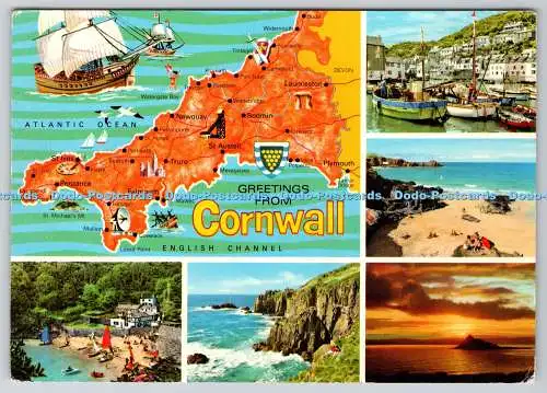 D309584 Grüße aus Cornwall Sonnenuntergang Hafen Karte John Hinde Ltd Mehrfachansicht