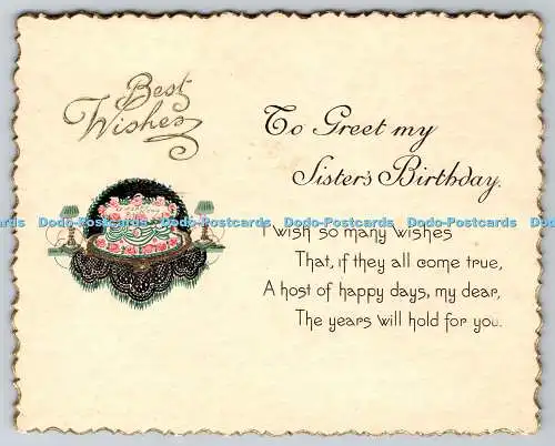 D303678 Beste Wünsche zur Begrüßung meiner Schwestern Geburtstag Vintage Grußkarte