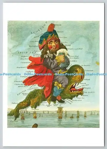 D307418 Karten Geographie verhext oder Eine drollige Karikaturkarte von England und Wales