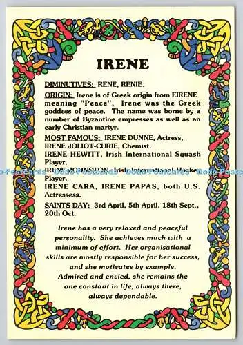 D304537 Irene Frame A Card Heraldry Names Manufactures Ballina Co Mayo Ireland 1