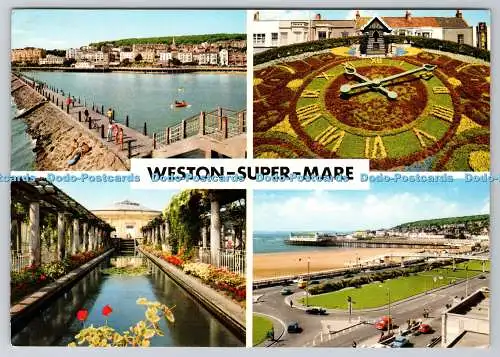 D301999 Weston Super Mare Blick auf den Kanal Blumenuhr Hafen John Hinde Ltd