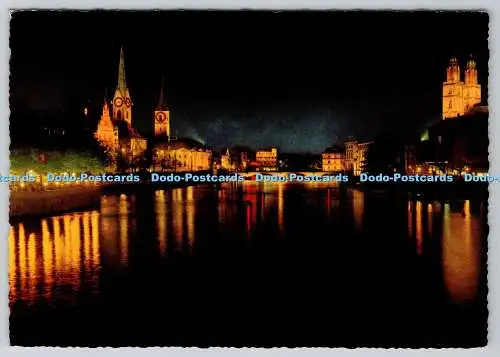 D308519 Zürich Bei Nacht und von der Quaibrucke Krüger Rowisa aus gesehen 1970 City Pos