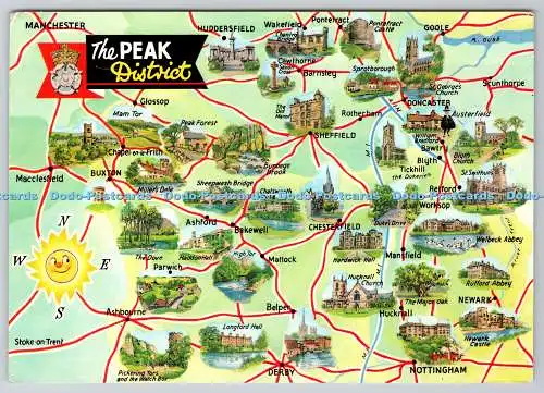 D308683 Karte The Peak District E T W Dennis Scarborough Foto-Postkarte