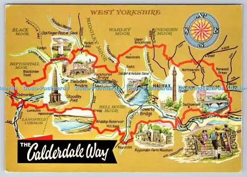 D308684 Karte The Calderdale Way E T W Dennis Scarborough Fotofarbe Postkarte