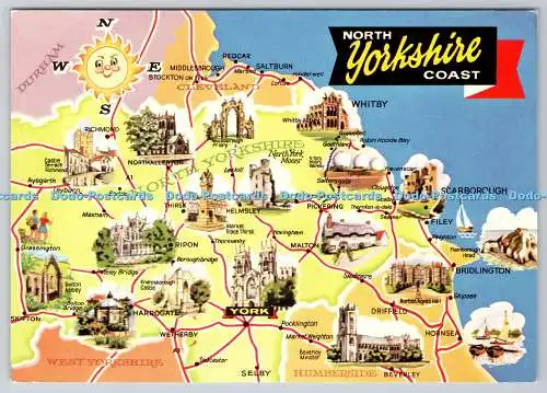 D308686 Karte North Yorkshire Küste Karte E T W Dennis Scarborough Photocolour Postc