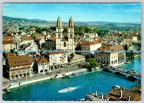 D312079 Zürich. Limmatquai. Großmünster und Wasserkirche. Fotoglob. Wehrli