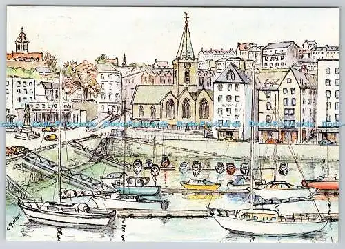 D317076 Guernsey. Die Stadtkirche. Aquarell von Cecile Fuller. Kanaldrucker