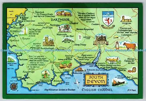 D314345 Karte. South Devon. M. F. Peck. J. Salmon. Sevenoaks. Aquarell Postkarte