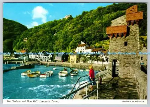 D313380 The Harbour and Mars Hill. Lynton. Lynmouth. Devon. John Hinde. F.R.P.