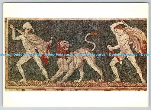 D314443 Löwenjagd. 3.Jh. b. C. Bodenmosaik von Pella. Megas Alexandros.