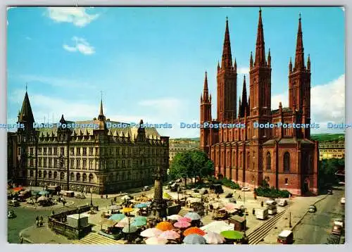 D313591 Wesbaden. Marktplatz mit Rathaus und Kirche. Krüger. Verlag Michel und C