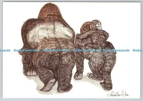 D317463 Zeichnung von Mönchen. Chisato Abe. Postkarte