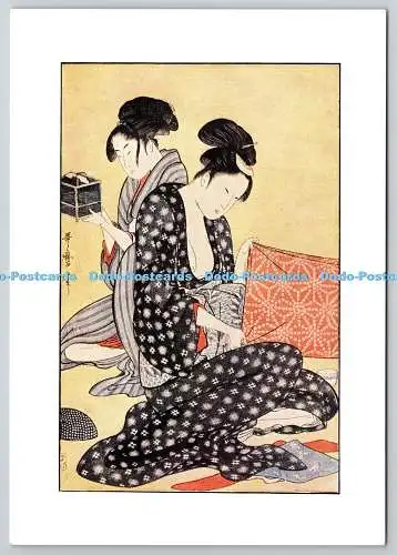 D322760 Falten einer Stofflänge. Utamaro. Japanischer Farbdruck. British Museu