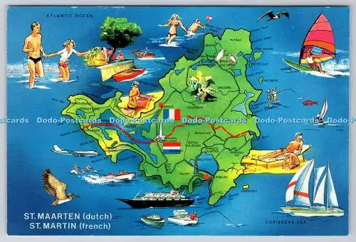 D317736 Karte. Niederlande und Frankreich. Antillen. St. Maarten. Zwei Länder eines ist