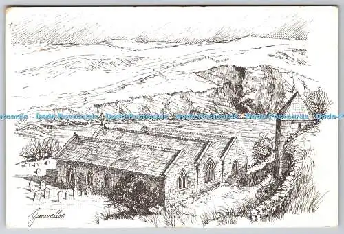 D315088 England. Cornwall. Gunwalloe. Stiftillustration. Margot Smith. Postkarte