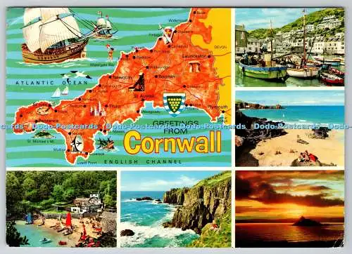 D315119 Karte. Grüße aus Cornwall. John Hinde. Irland. PM. Plymouth. 1978. P