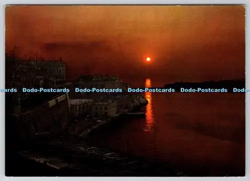 D323266 Malta G.C. Sonnenaufgang über dem Grand Harbour. Die Dombibliothek. Sliem