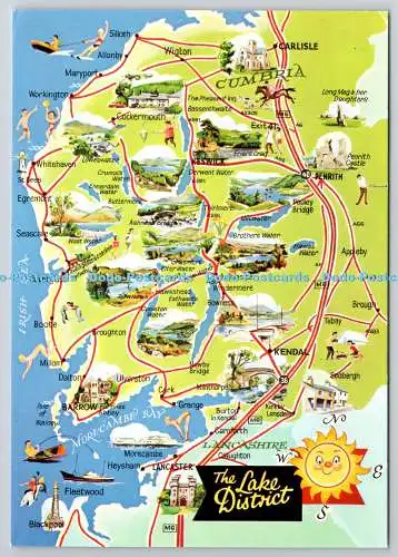 D318129 Karte. The Lake District. E. T. W. Dennis. Scarborough. Postkarte
