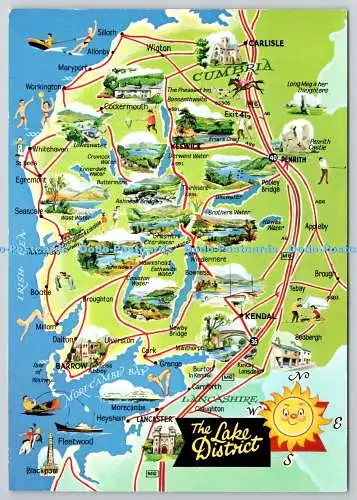 D318130 Karte. The Lake District. E. T. W. Dennis. Scarborough. Postkarte