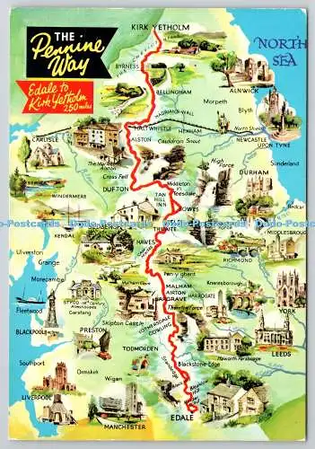 Karte D318131. The Pennine Way. Edale an Kirk Yetholm 250 Meilen. E. T. W. Dennis.