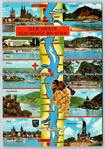 D318351 Karte. Der Rhein von Mainz bis Köln. Gunter Dzimek. Königswinter. Postkarte