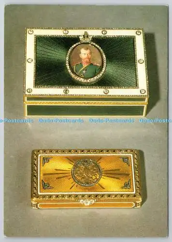 D318368 Faberge. Emaillierte Präsentationsboxen. Eines mit Porträt von Zar Nikolaus