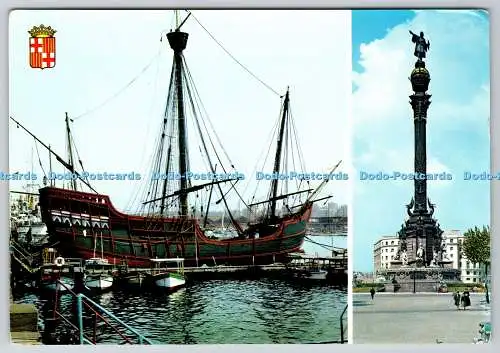 D323776 Barcelona. Reproduktion des Santa Maria Caravel und Kolumbus Denkmals