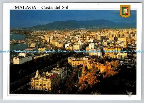 D315738 Malaga. Costa del Sol. Dämmerung aus Gibralfaro. LD. L. Dominguez. Escudo